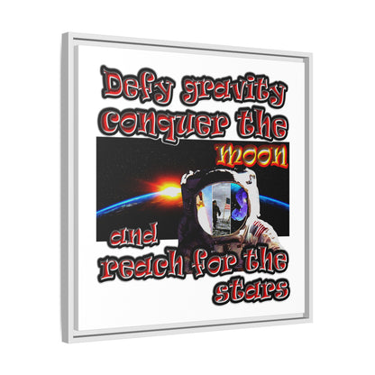 defy conquer reach - framed canvas art (white)