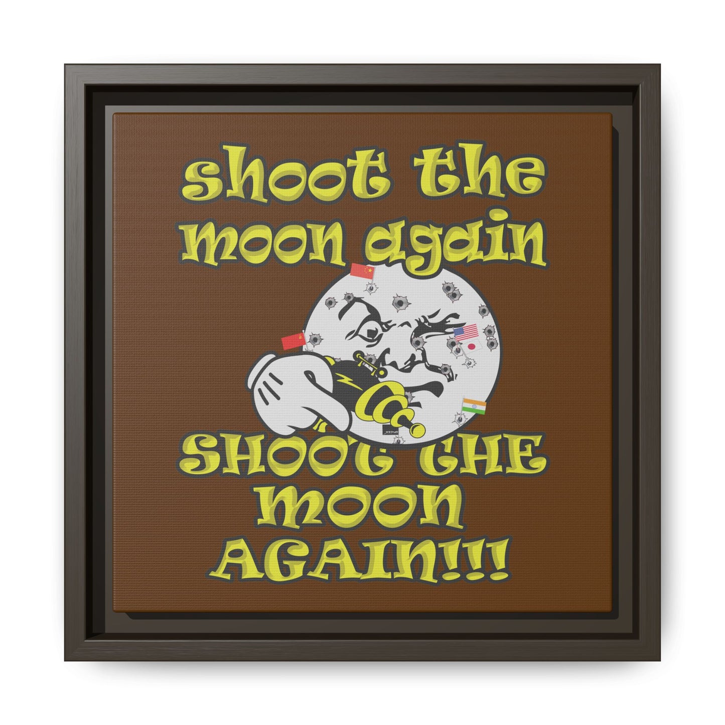 shoot the moon again - framed canvas art (brown)