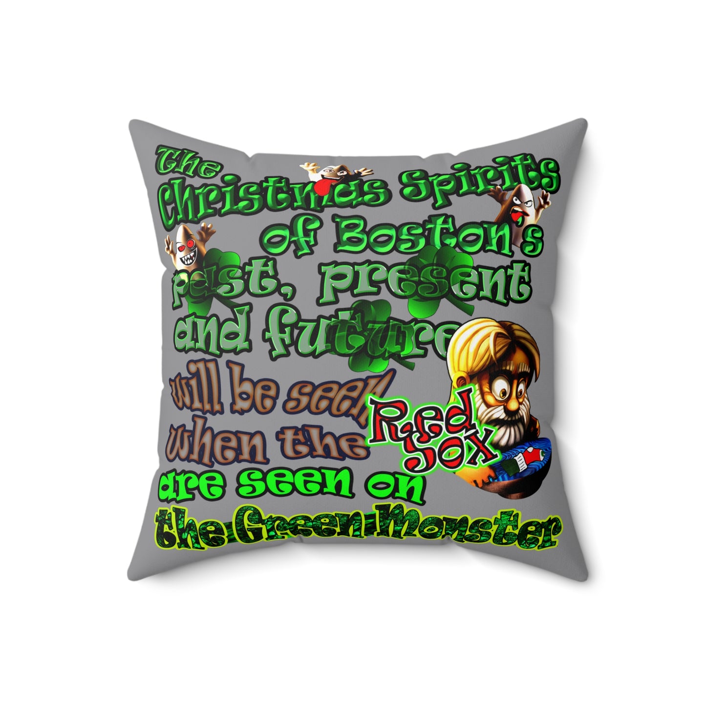 christmas spirits of boston - Spun Polyester Square Pillow - (grey)