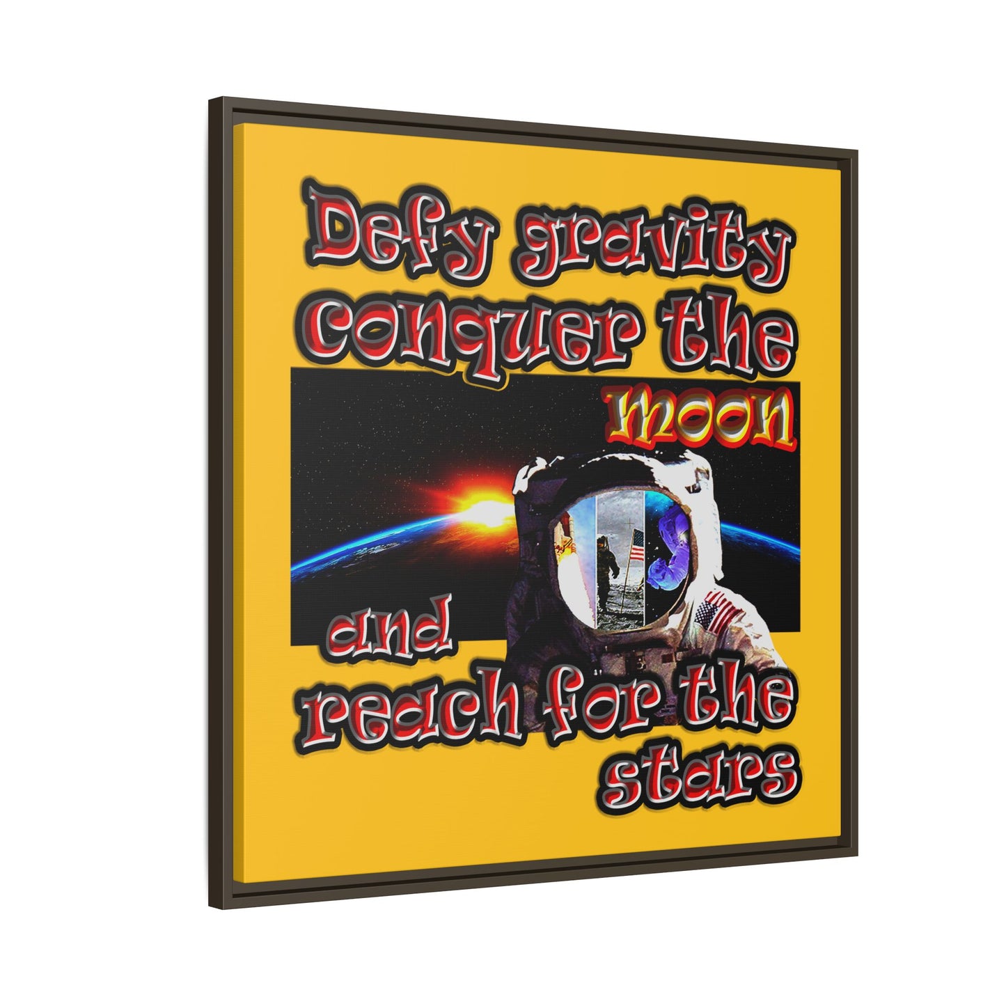 defy conquer reach - framed canvas art (yellow)