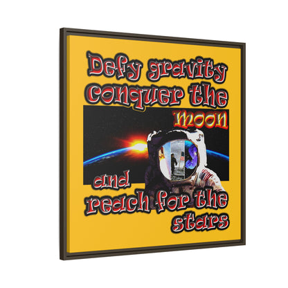 defy conquer reach - framed canvas art (yellow)