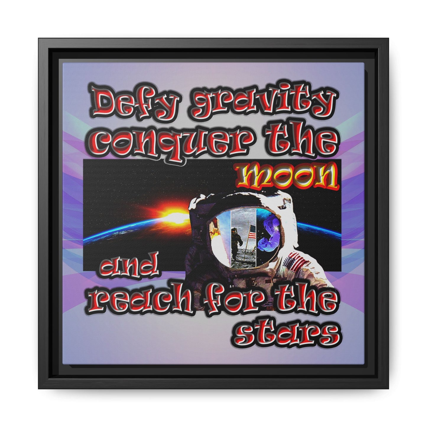 defy conquer reach - framed canvas art (light blue-pink wave)