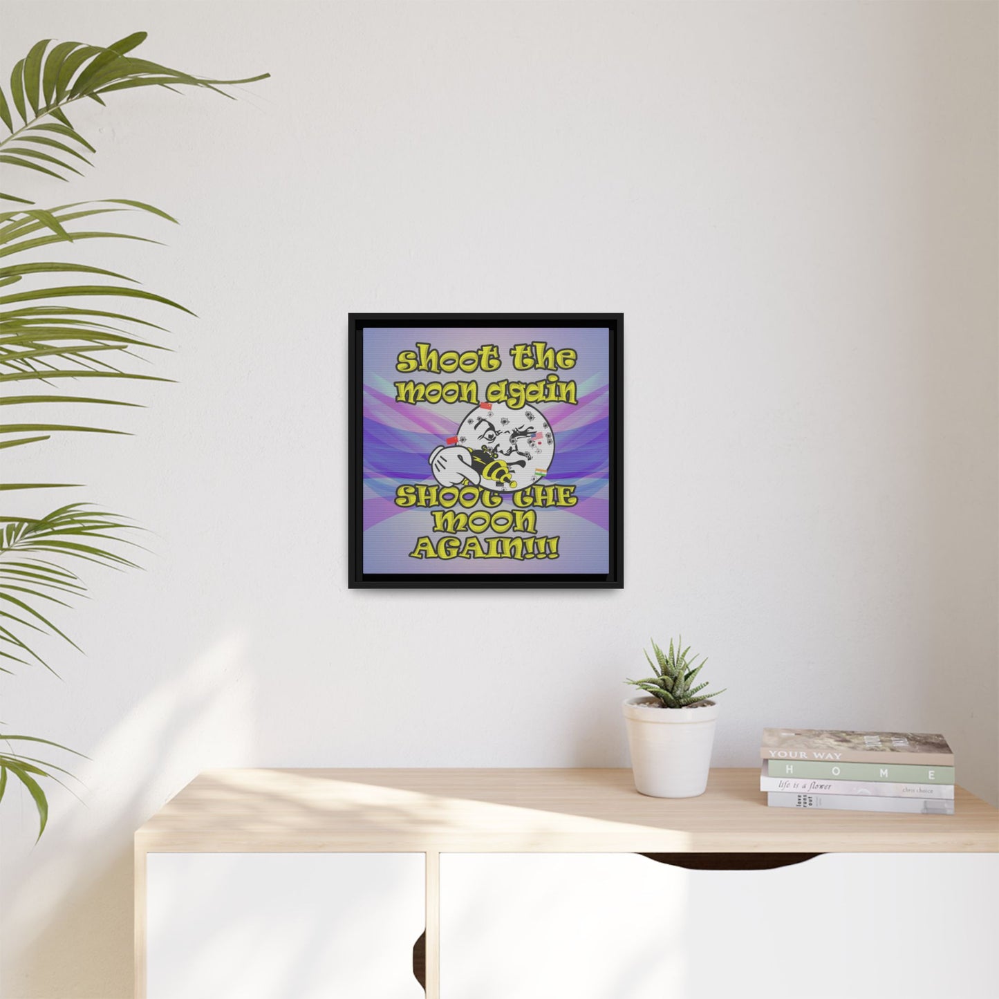 shoot the moon again - framed canvas art (light blue-pink wave)