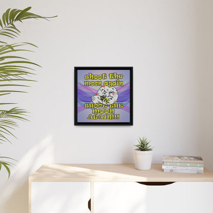 shoot the moon again - framed canvas art (light blue-pink wave)