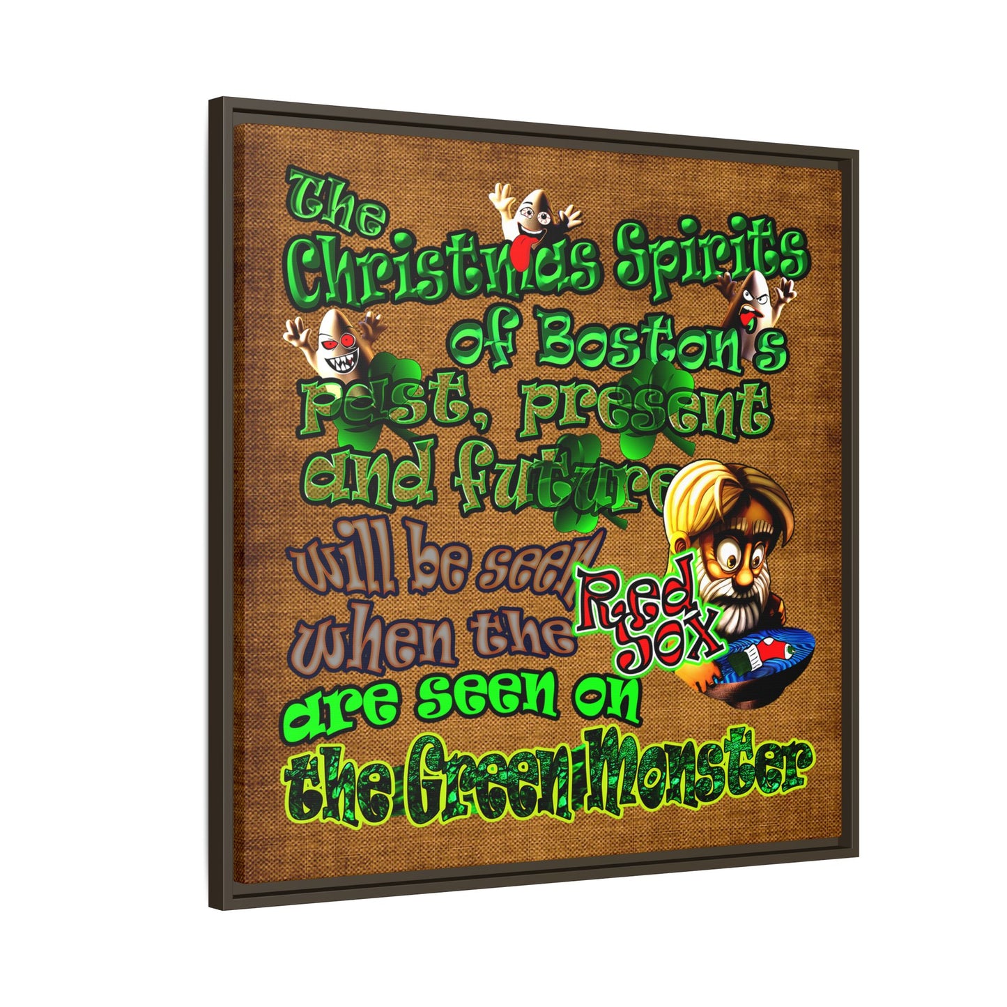 christmas spirits of boston - framed canvas art (brown papyrus)