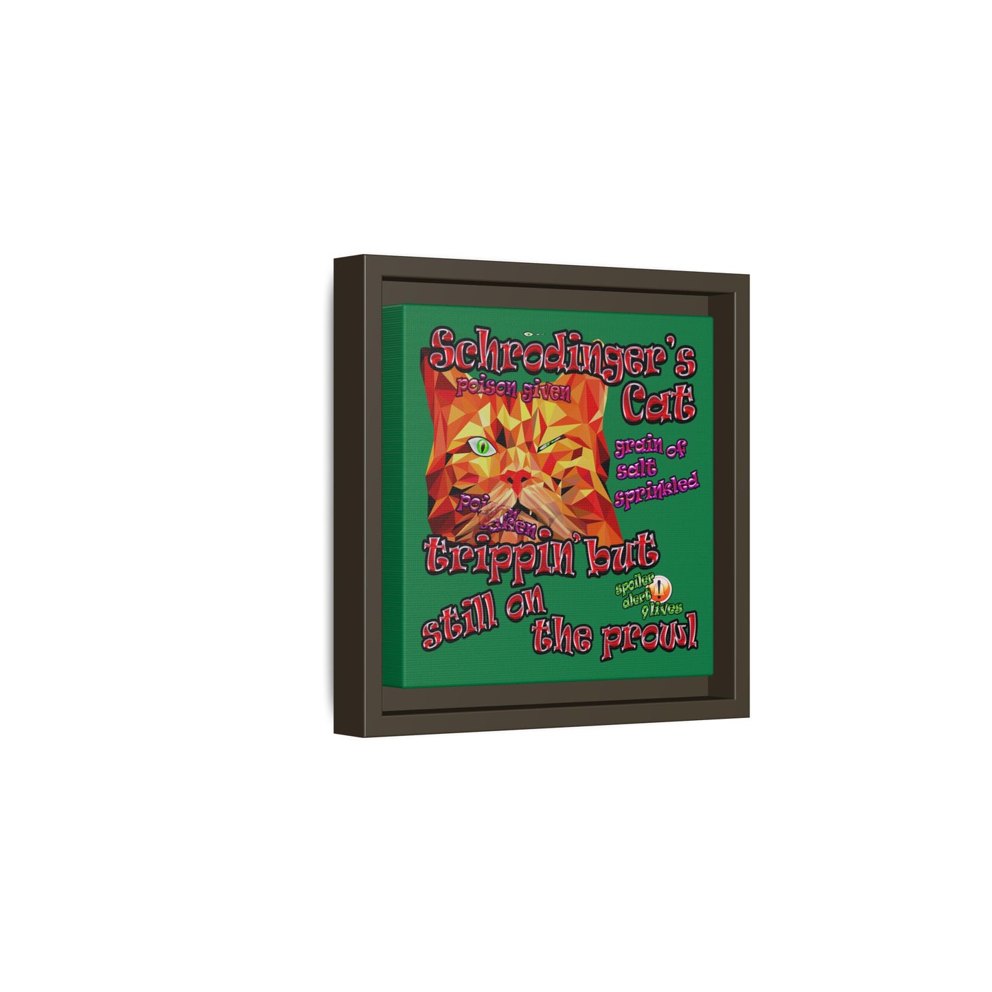 schrodinger's cat - framed canvas art (dark green)