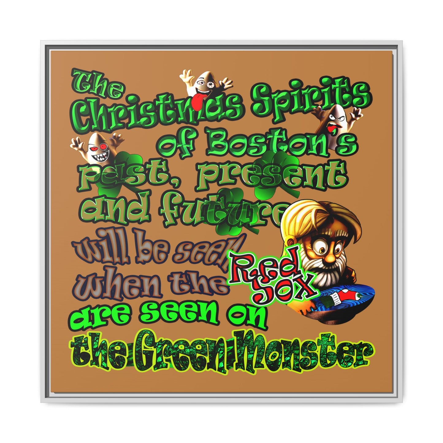 christmas spirits of boston - framed canvas art (light brown)