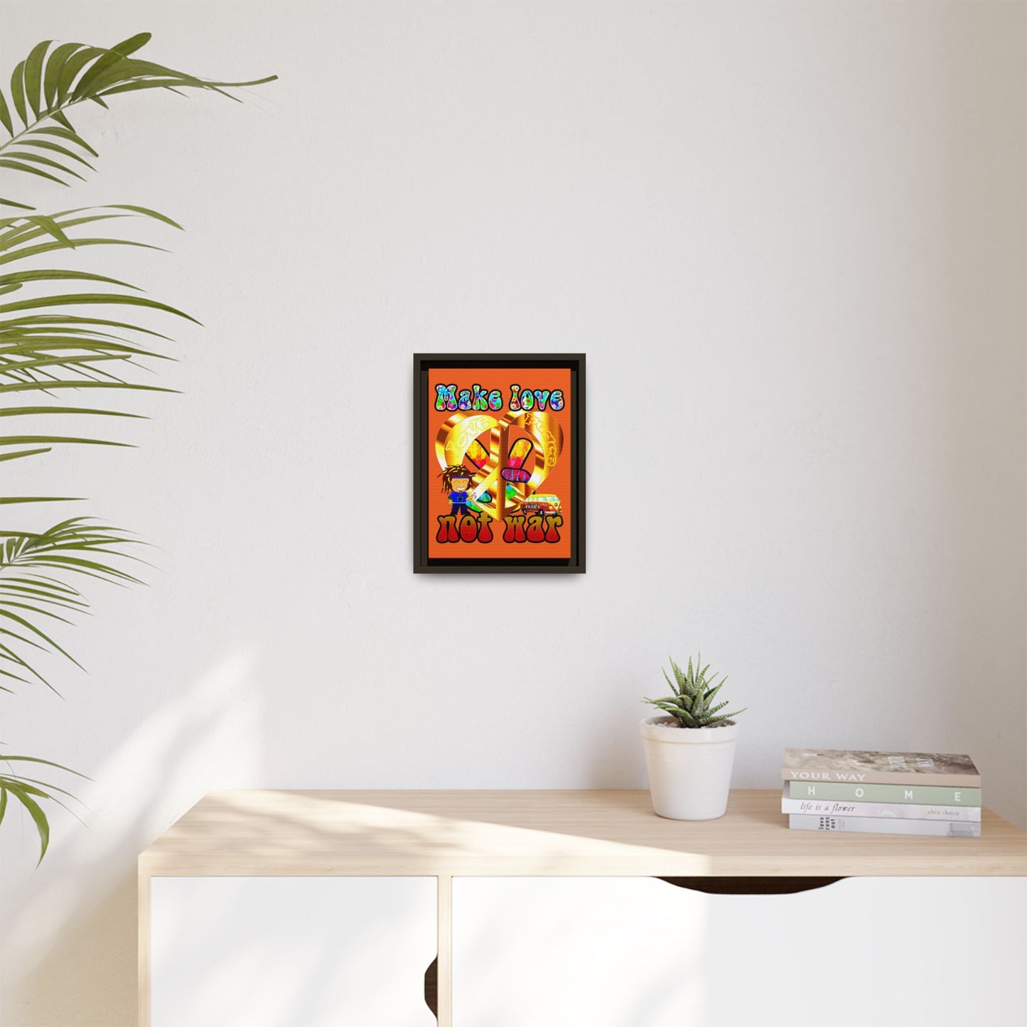 love peace - framed canvas art (orange)
