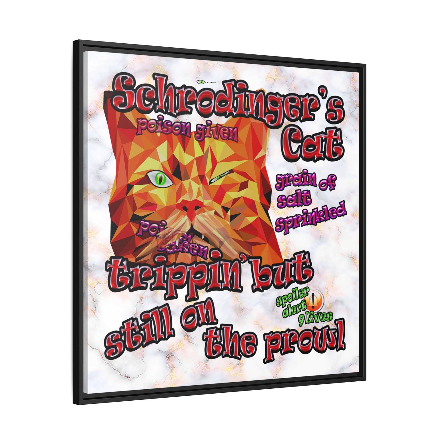 schrodinger's cat - framed canvas art (white marble)