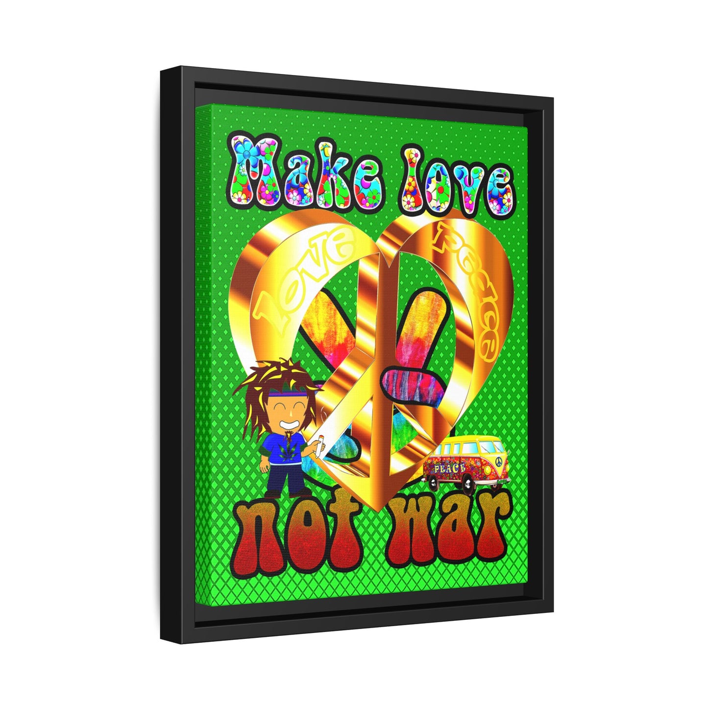 love peace - framed canvas art (logo green)