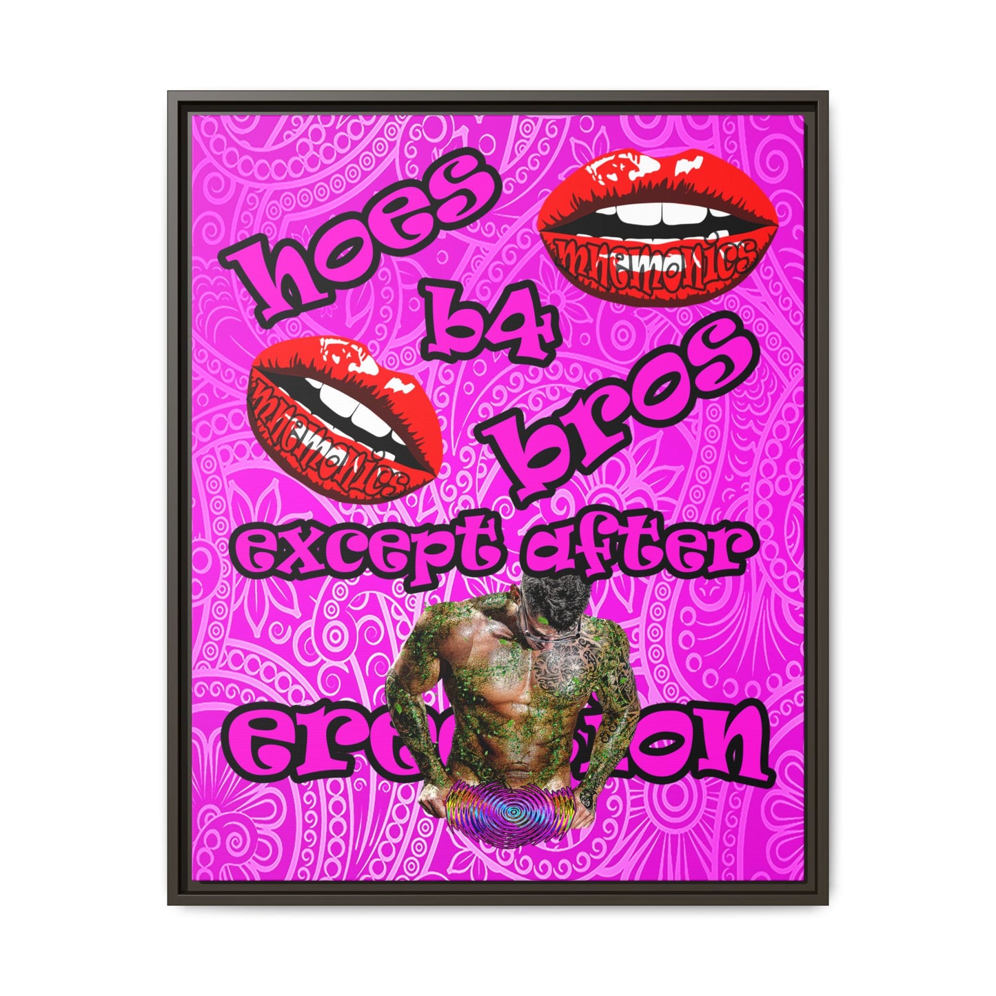 hoes b4 bros - framed canvas art (pink swirl)