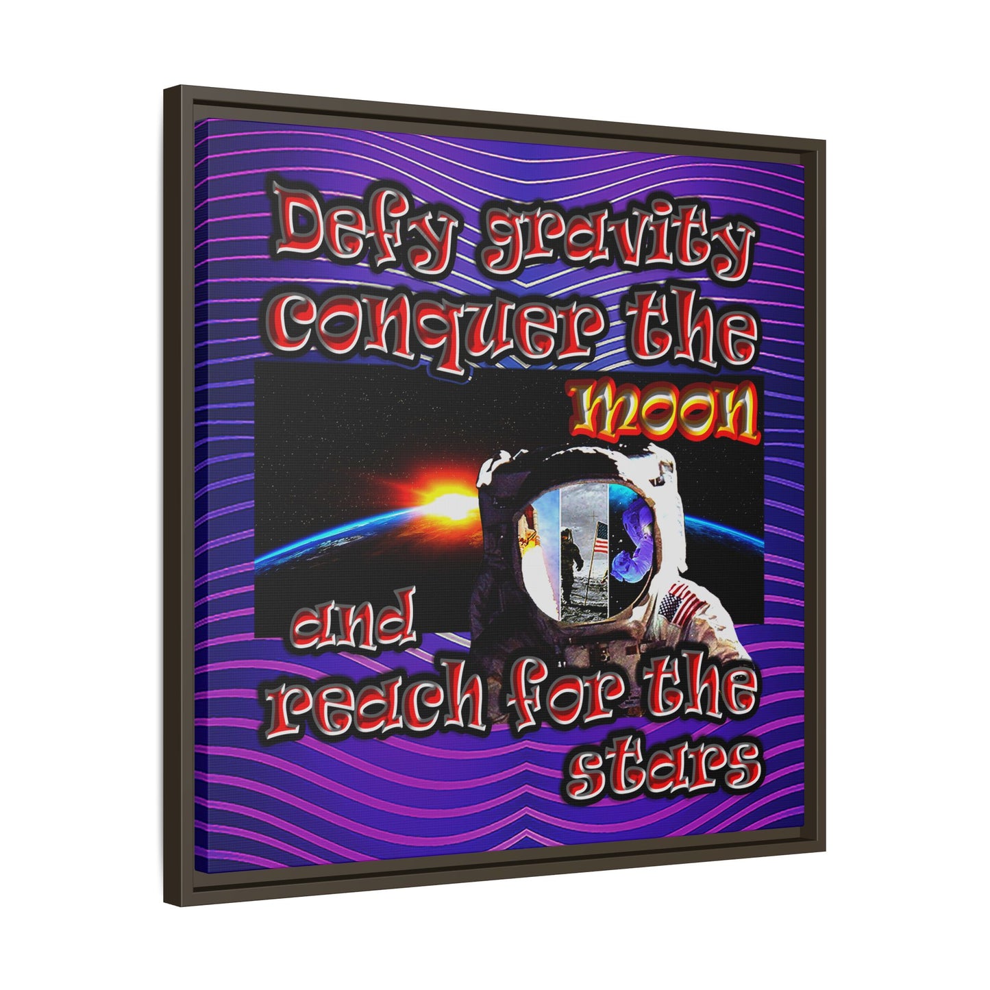 defy conquer reach - framed canvas art (purple wave)