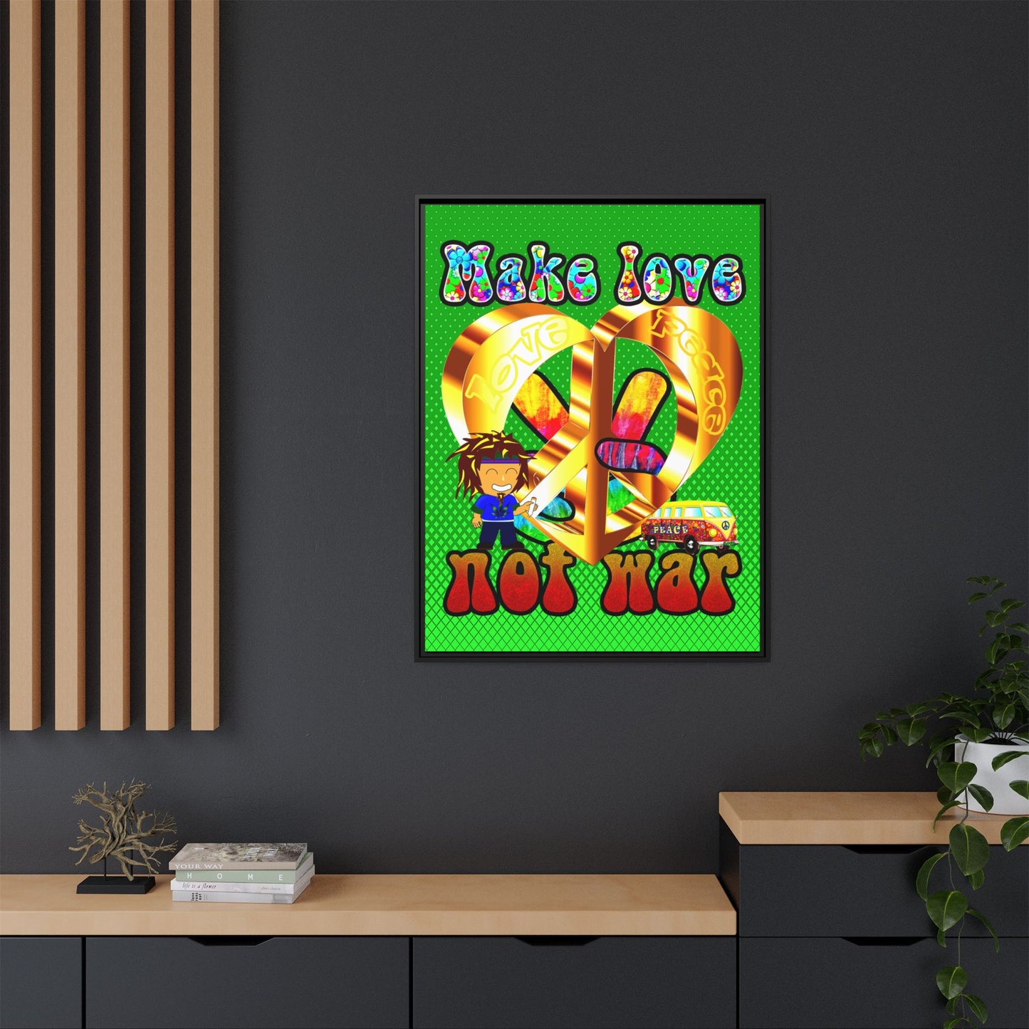 love peace - framed canvas art (logo green)
