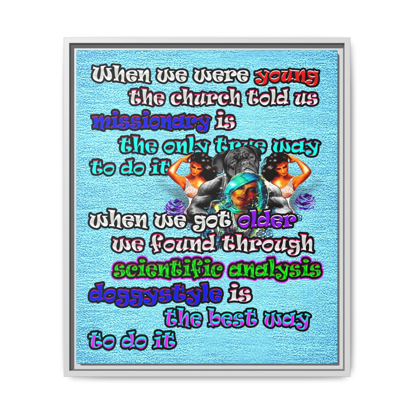 doggystyle - framed canvas art (faded blue)