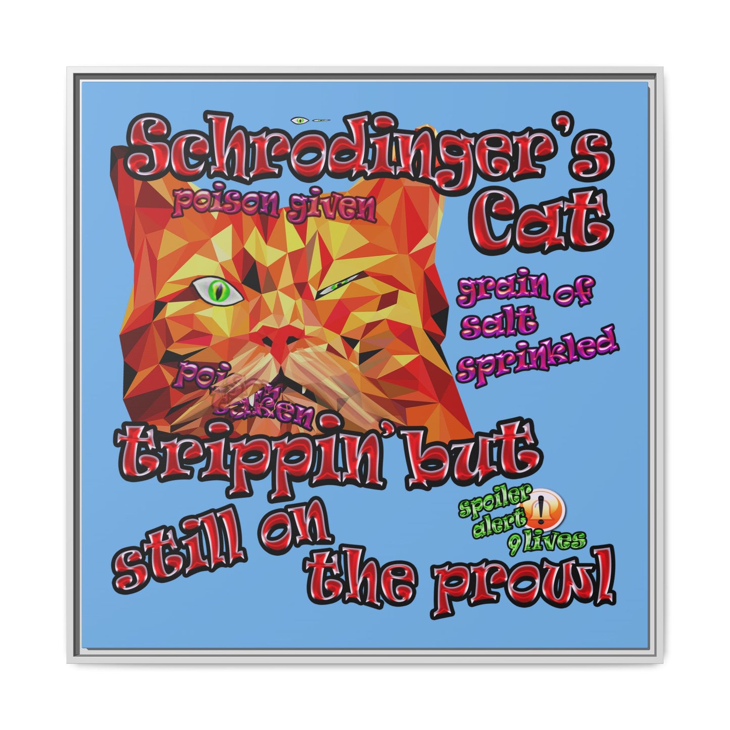 schrodinger's cat - framed canvas art (light blue)