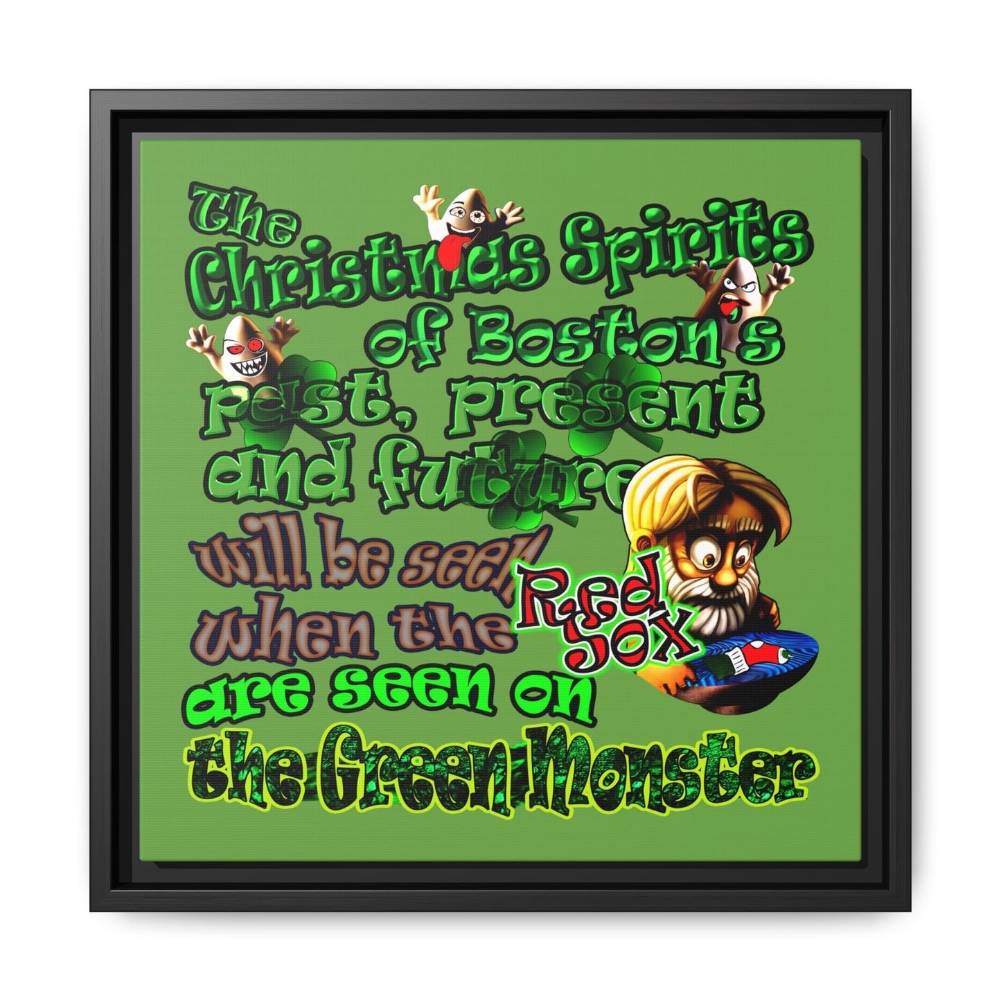 christmas spirits of boston - framed canvas art (green)
