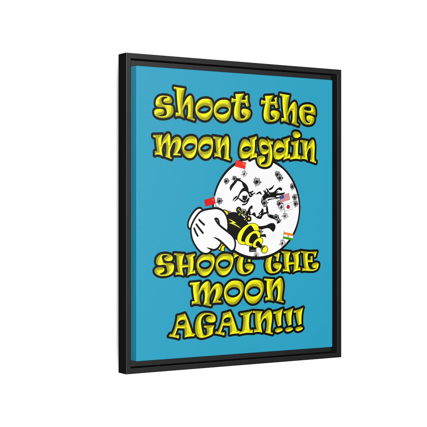 shoot the moon again - framed canvas art (turquoise)