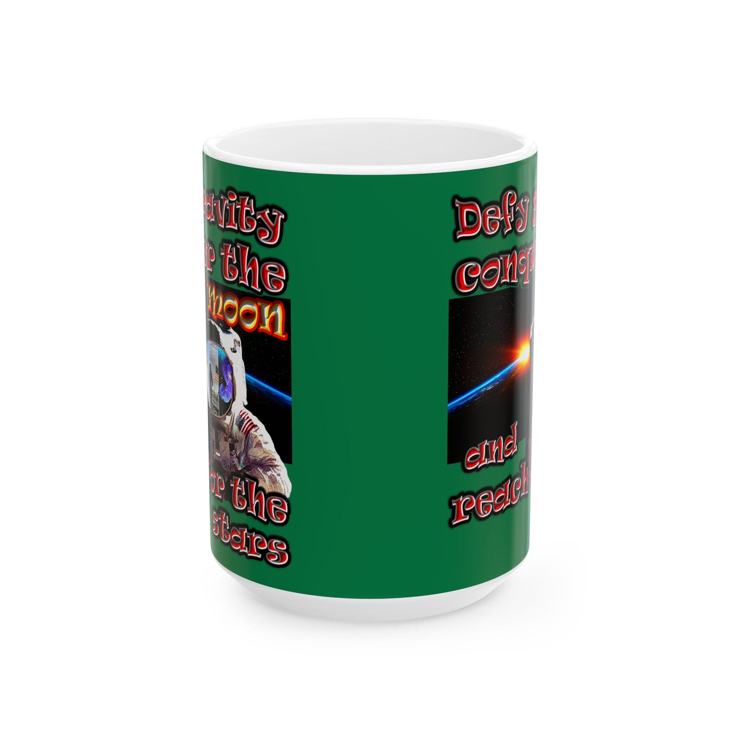 defy conquer reach - White Mug (dark green)