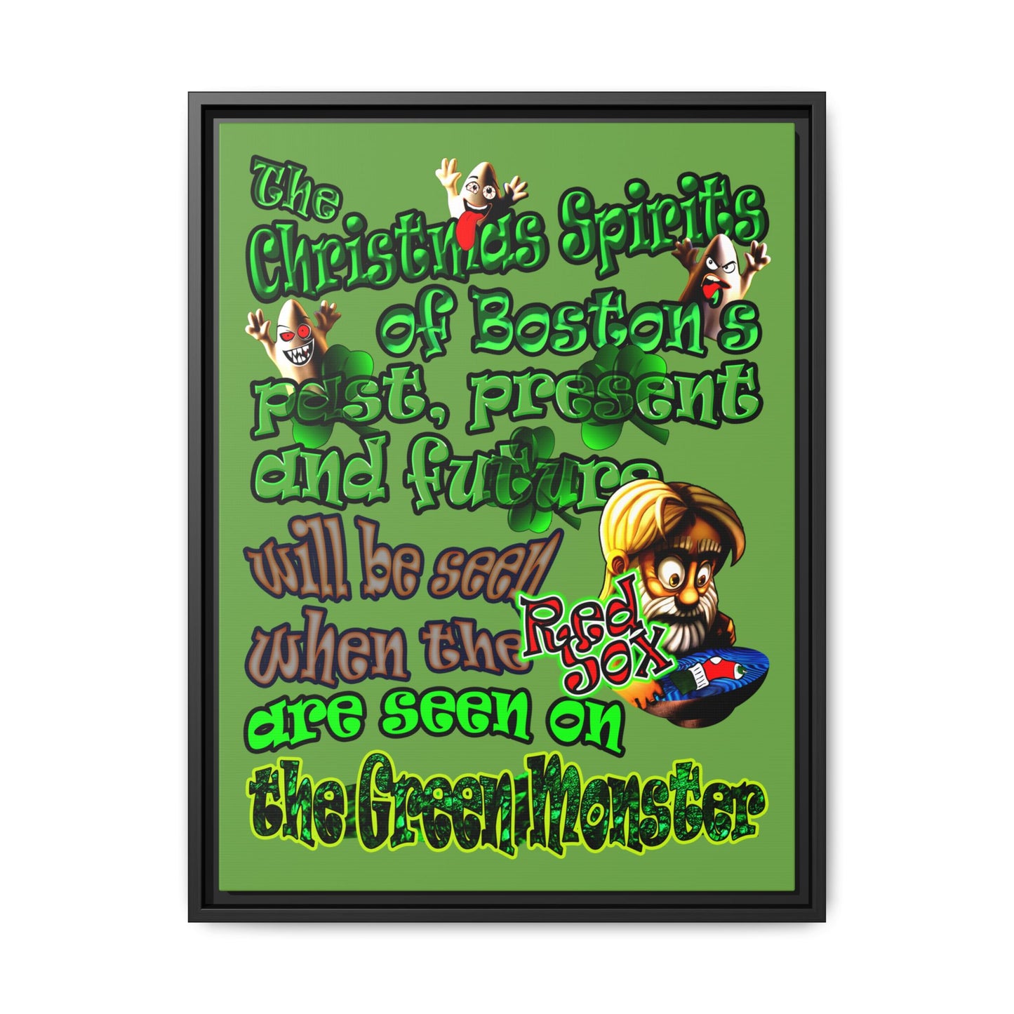 christmas spirits of boston - framed canvas art (green)