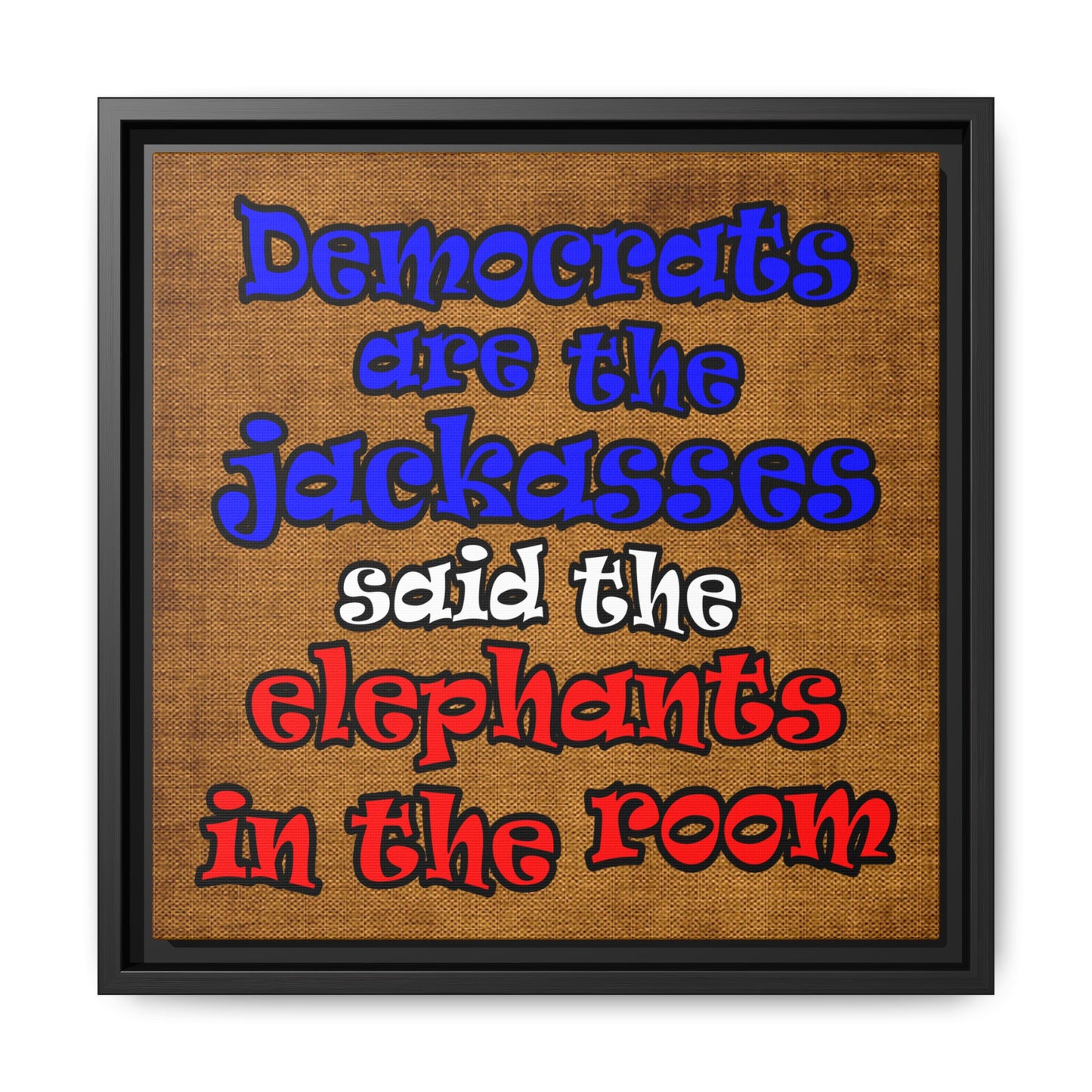 donkeys and elephants - framed canvas art (brown papyrus)