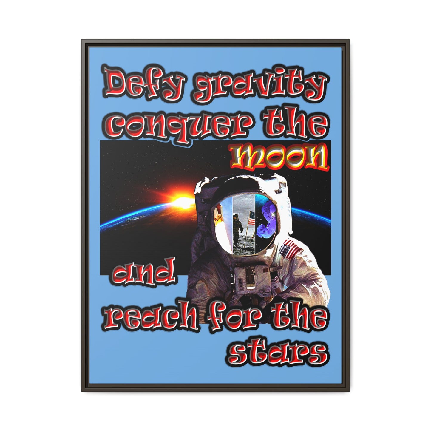 defy conquer reach - framed canvas art (light blue)