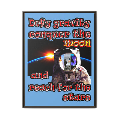 defy conquer reach - framed canvas art (light blue)