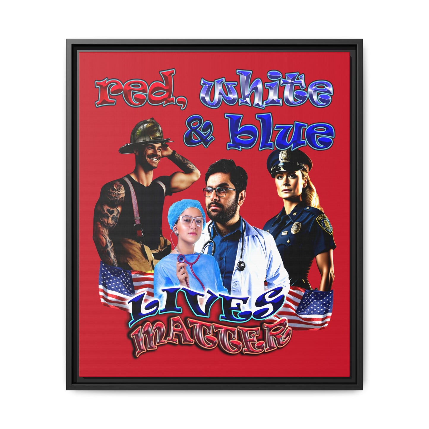 rw&b lives matter - framed canvas art (dark red)
