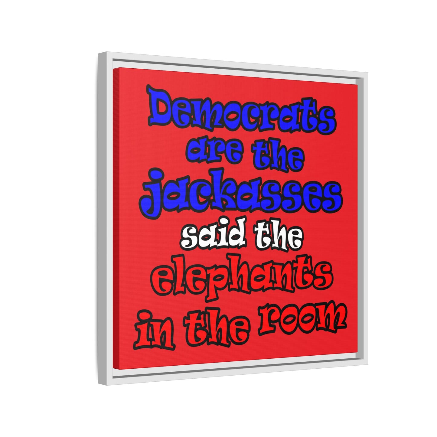 donkeys and elephants - framed canvas art (red)