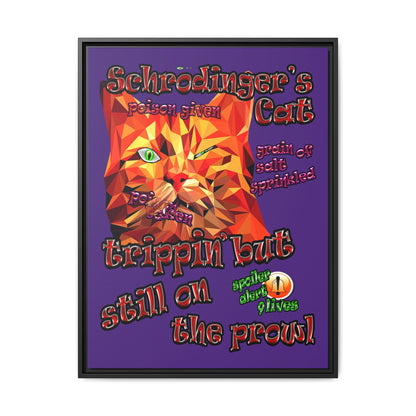 schrodinger's cat - framed canvas art (purple)