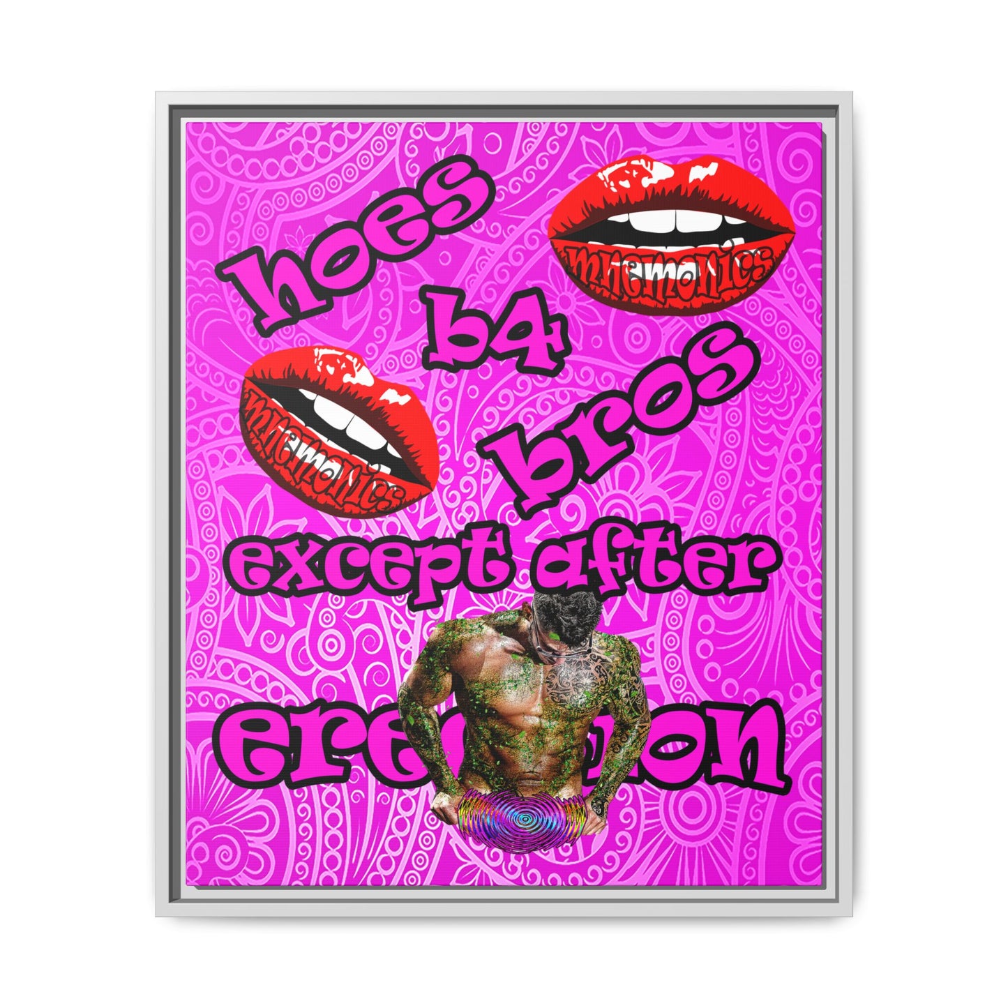 hoes b4 bros - framed canvas art (pink swirl)