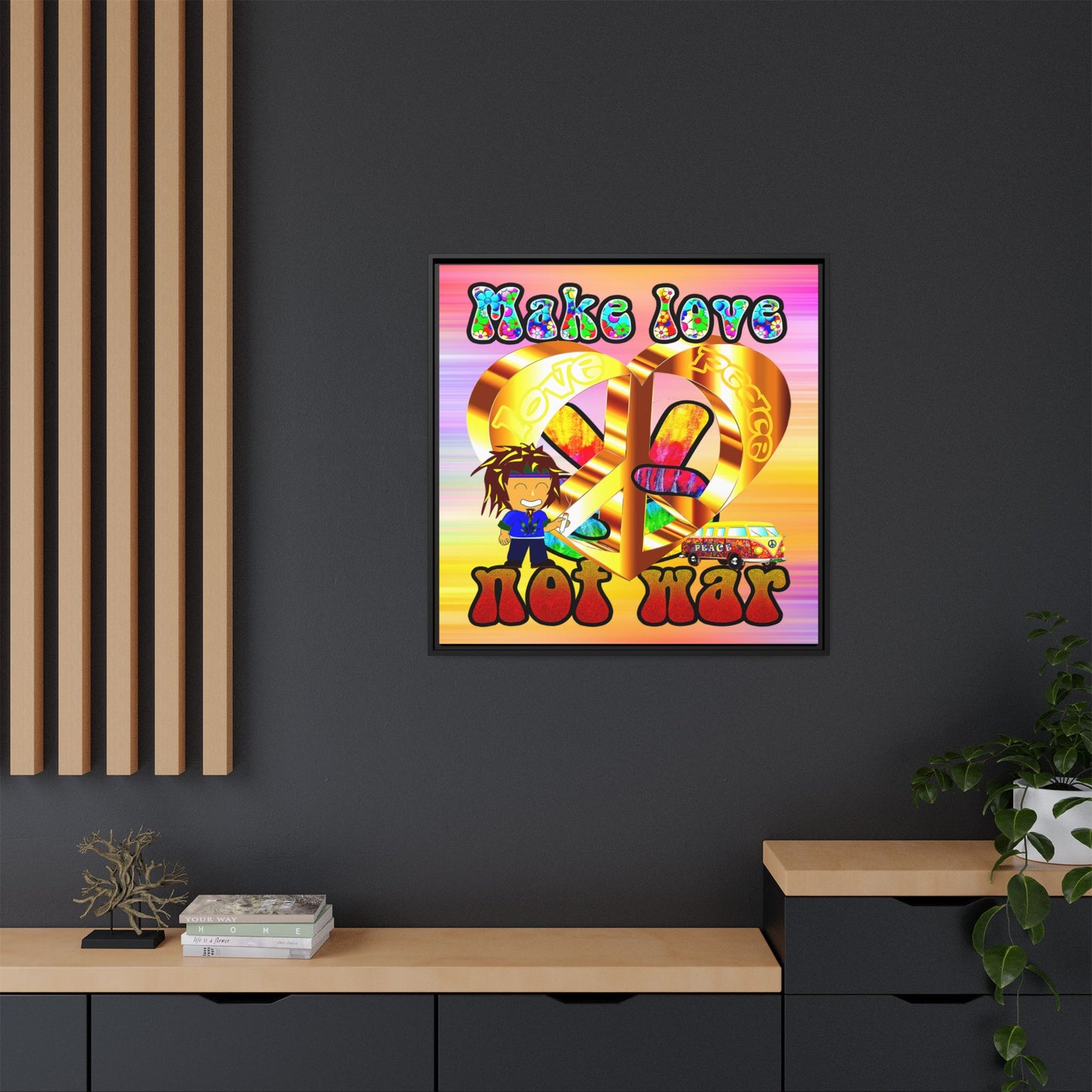 love peace - framed canvas art (color blur)