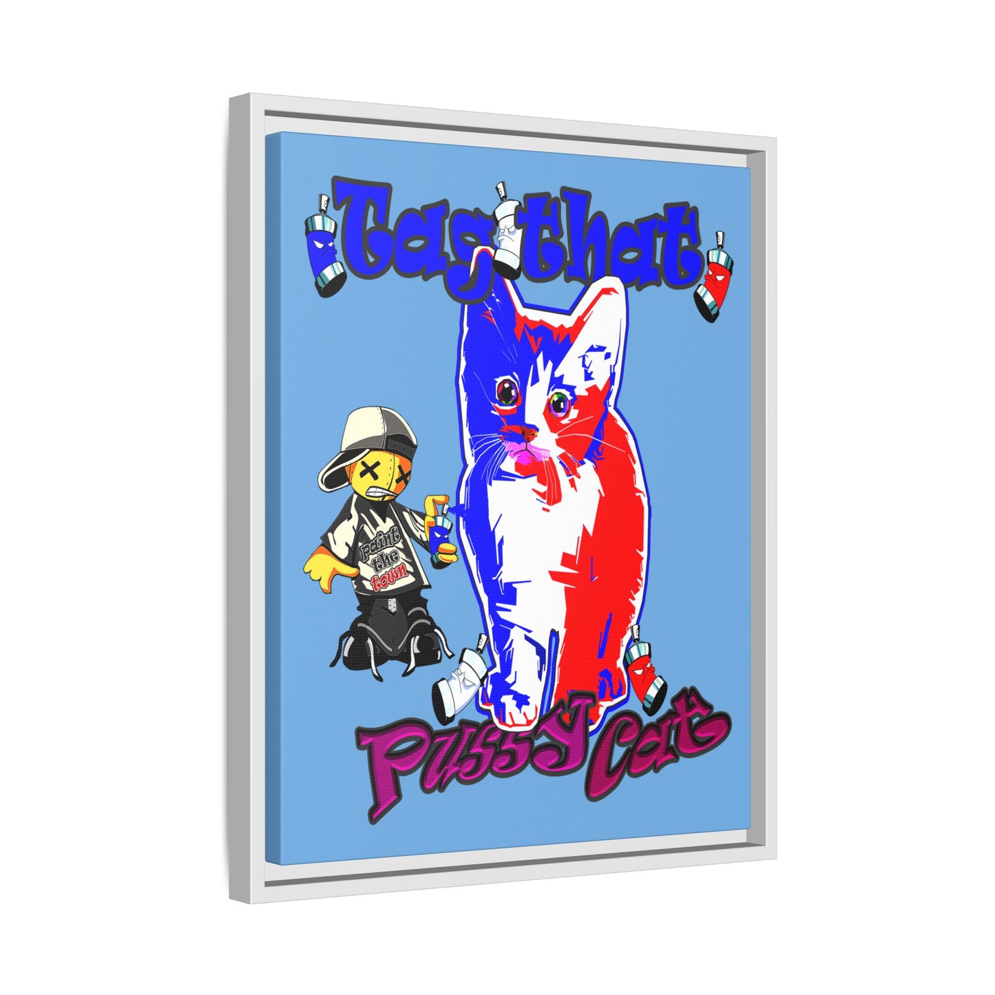 tag that - framed canvas art (light blue)