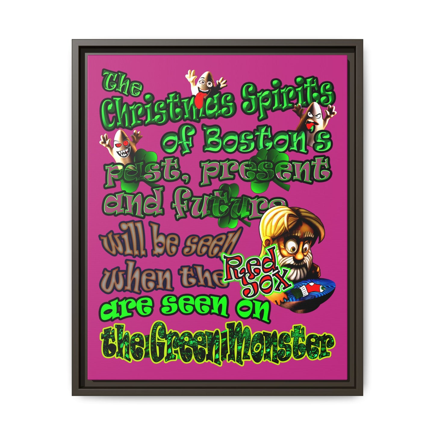 christmas spirits of boston - framed canvas art (pink)