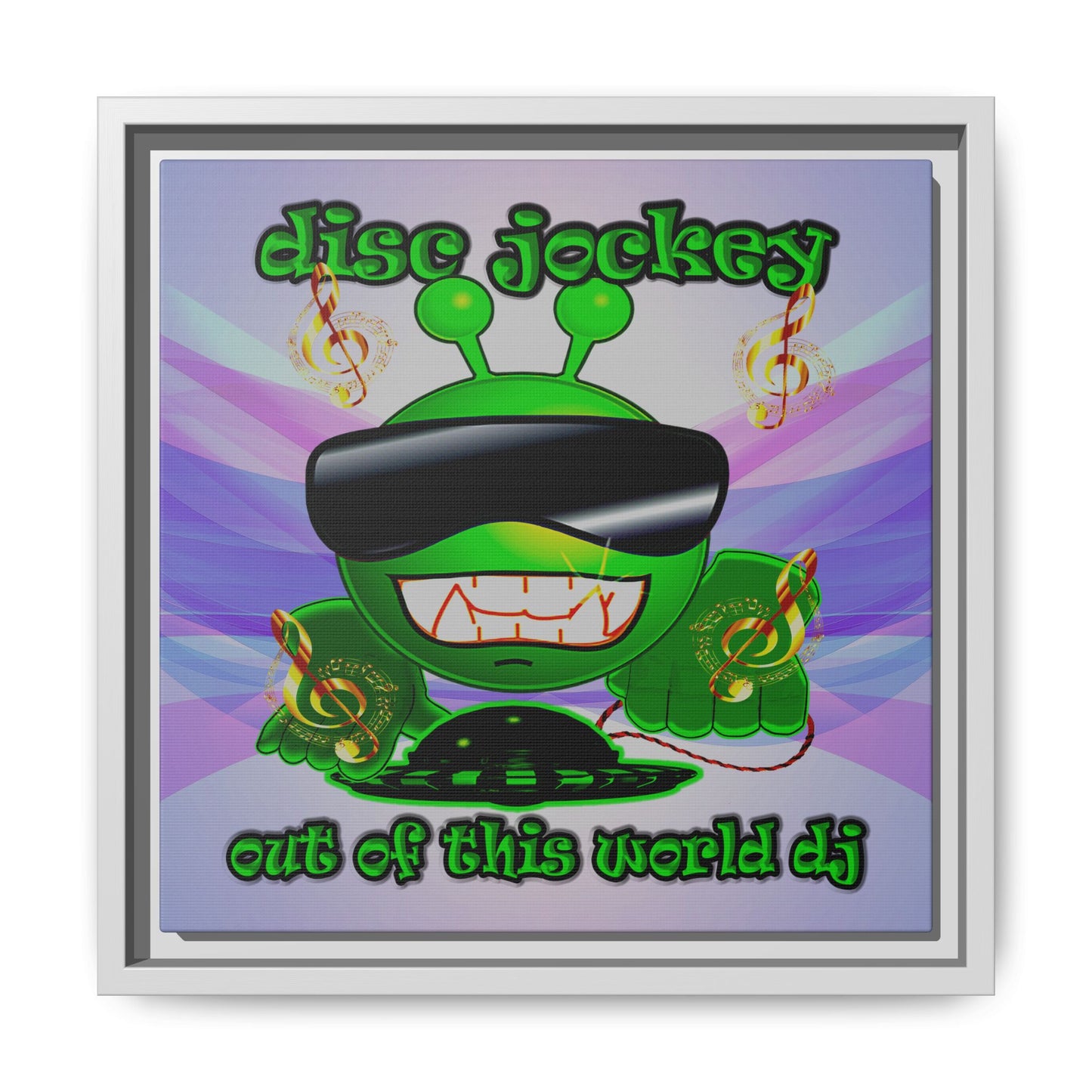 disc jockey - framed canvas art (light blue-pink wave)