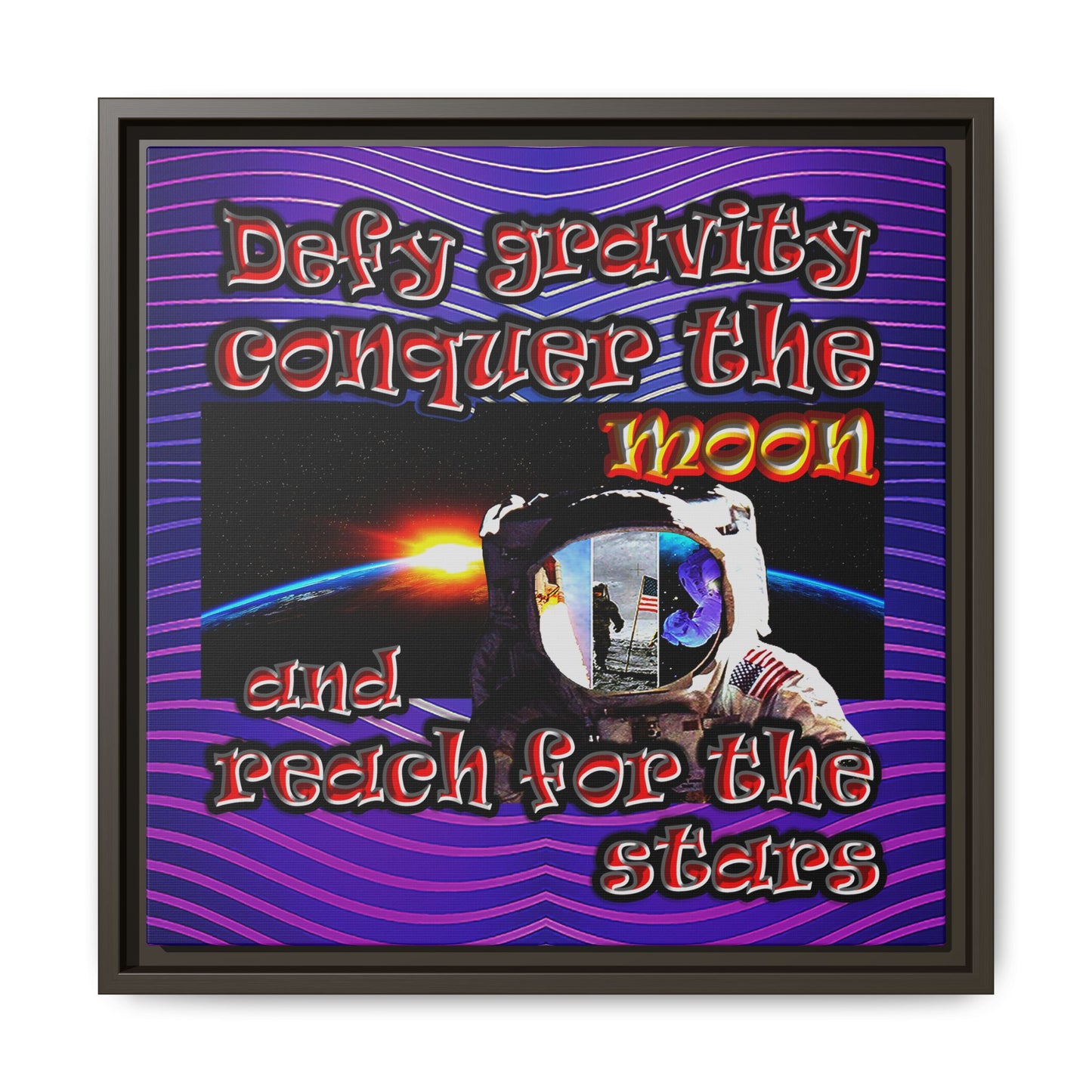 defy conquer reach - framed canvas art (purple wave)