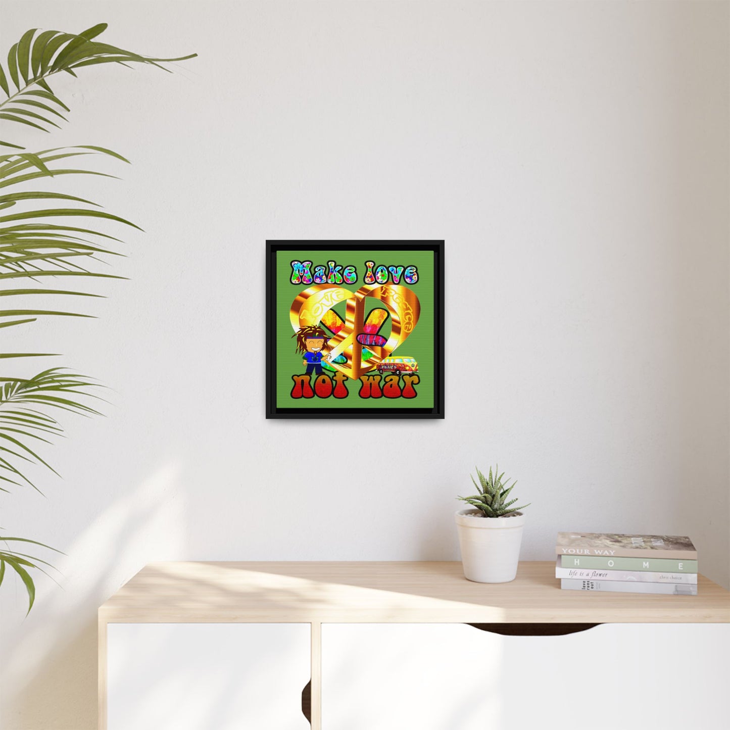 love peace - framed canvas art (green)