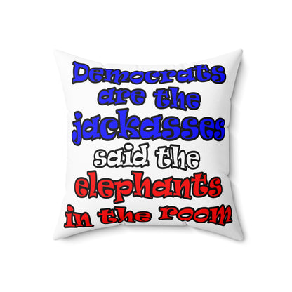 donkeys and elephants - Spun Polyester Square Pillow - (white)