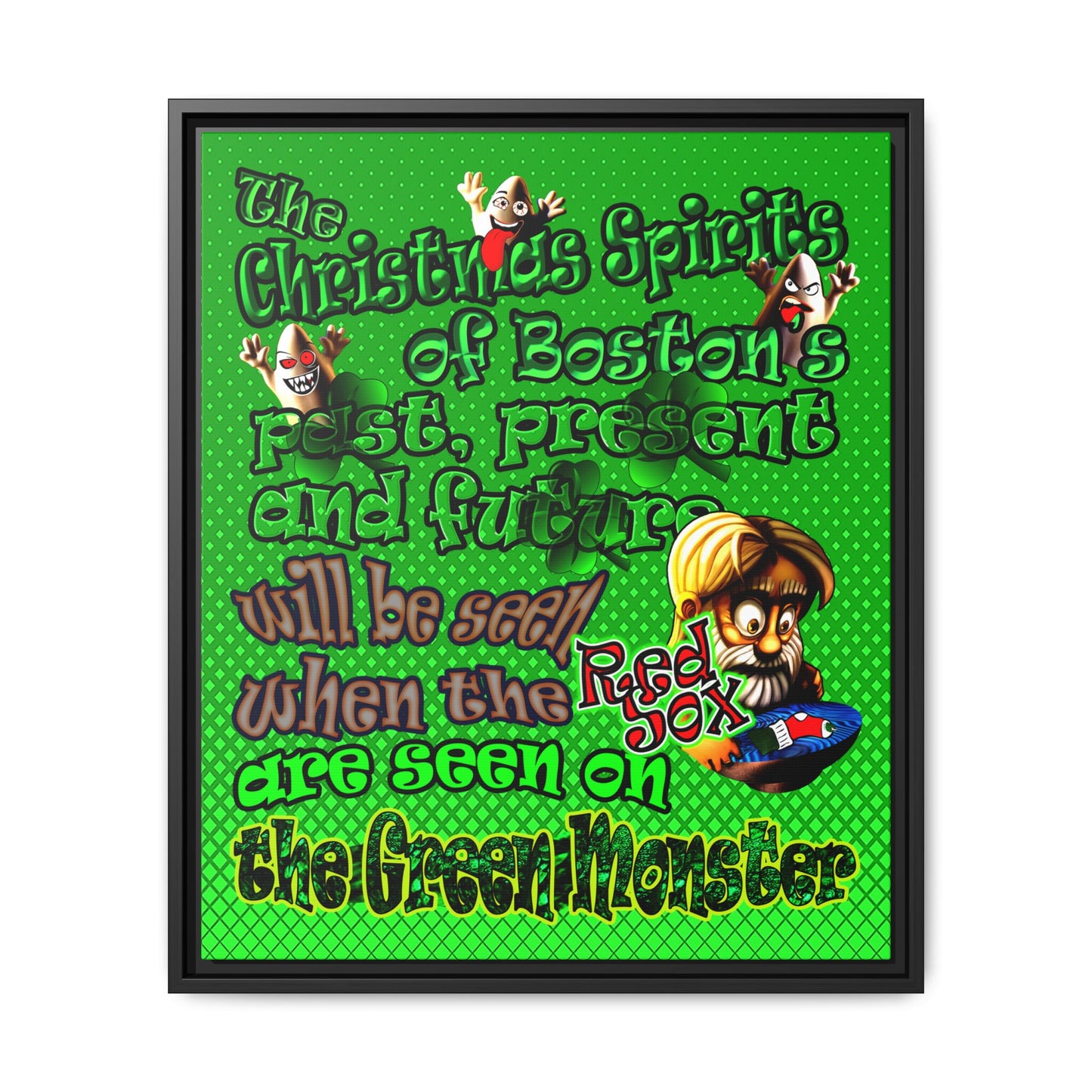christmas spirits of boston - framed canvas art (logo green)