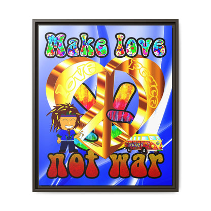 love peace - framed canvas art (blue-white wave)