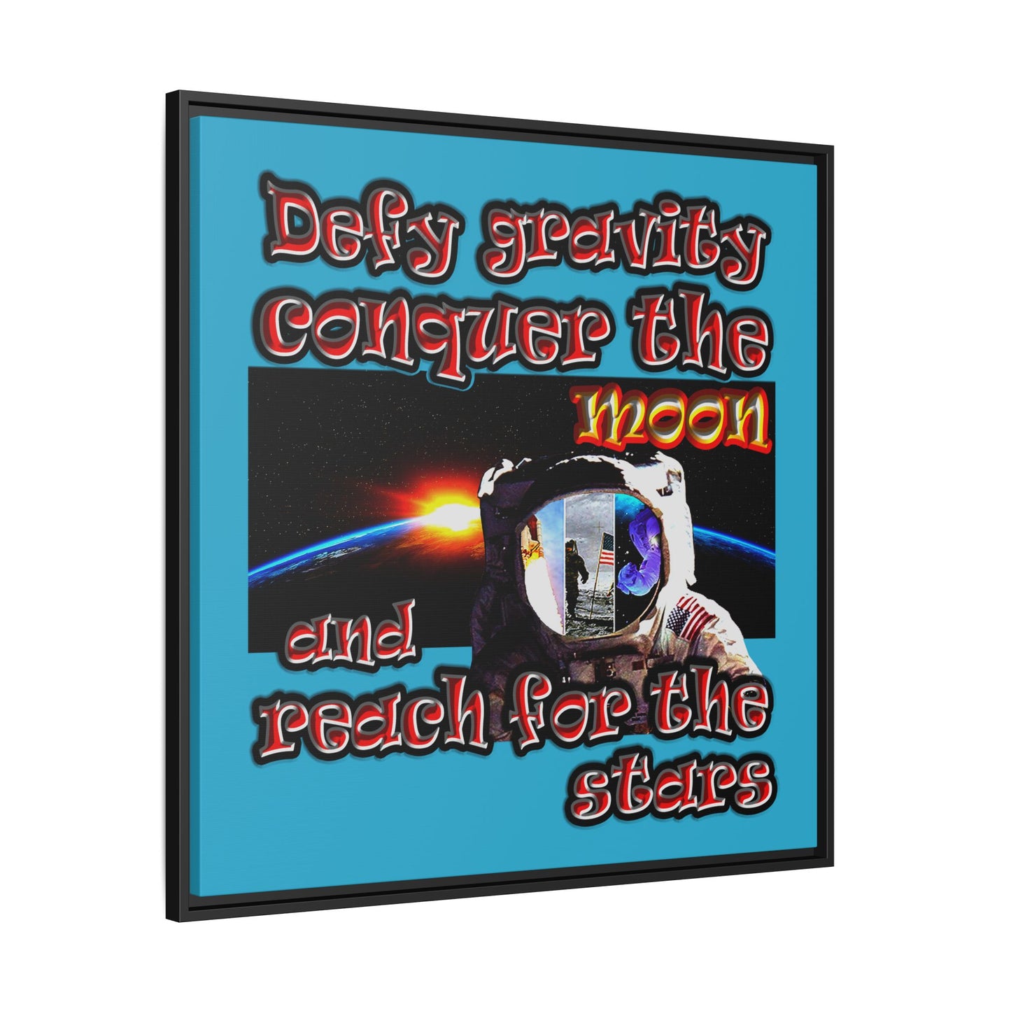defy conquer reach - framed canvas art (turquoise)