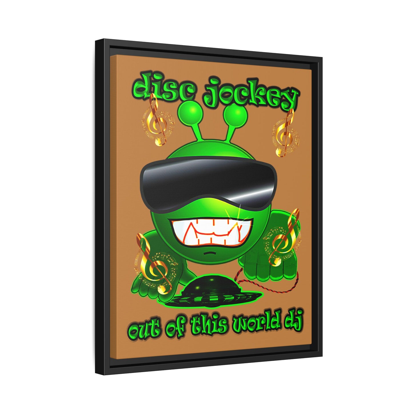 disc jockey - framed canvas art (light brown)