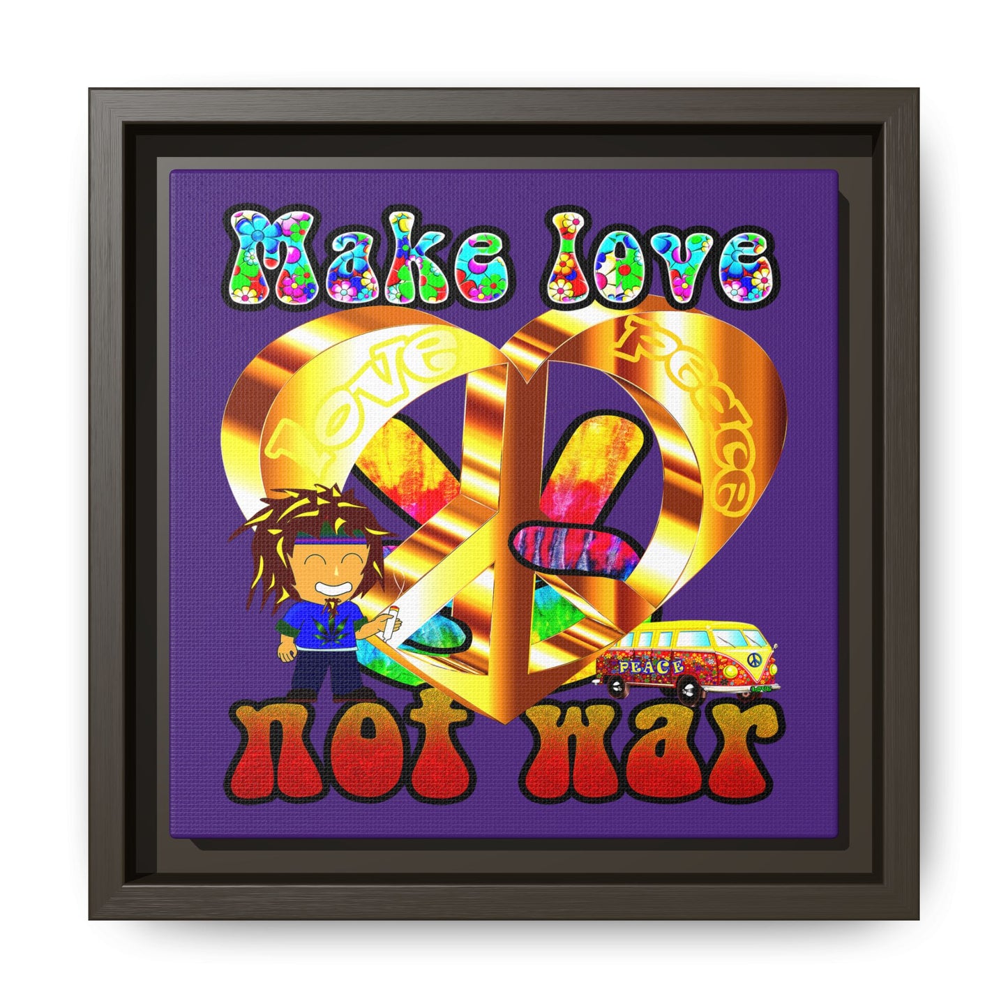 love peace - framed canvas art (purple)