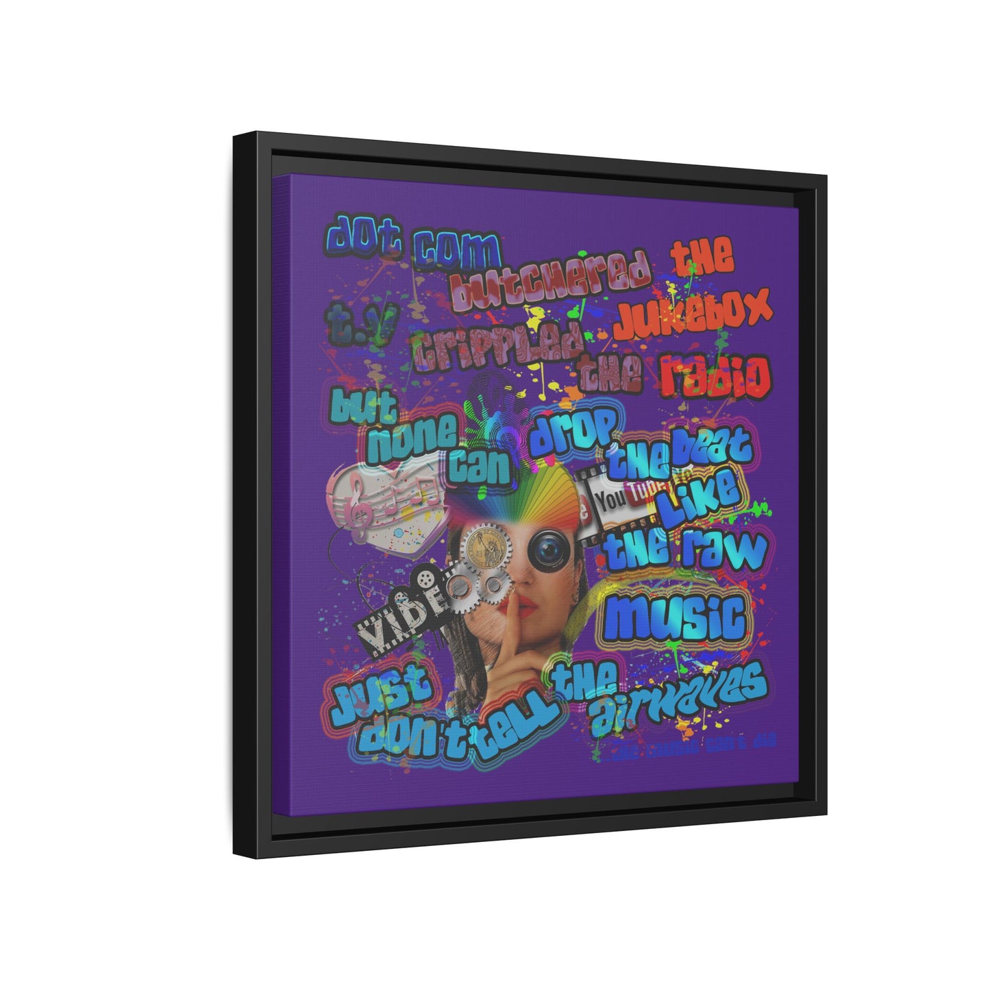 drop the beat - framed canvas art (purple)