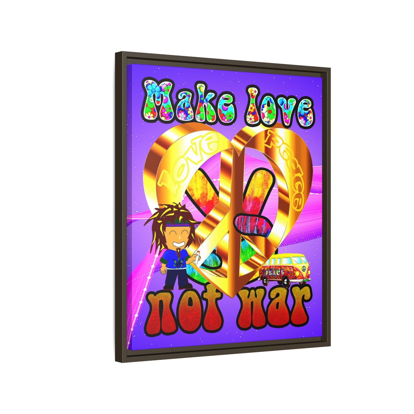 love peace - framed canvas art (purple-pink wave)
