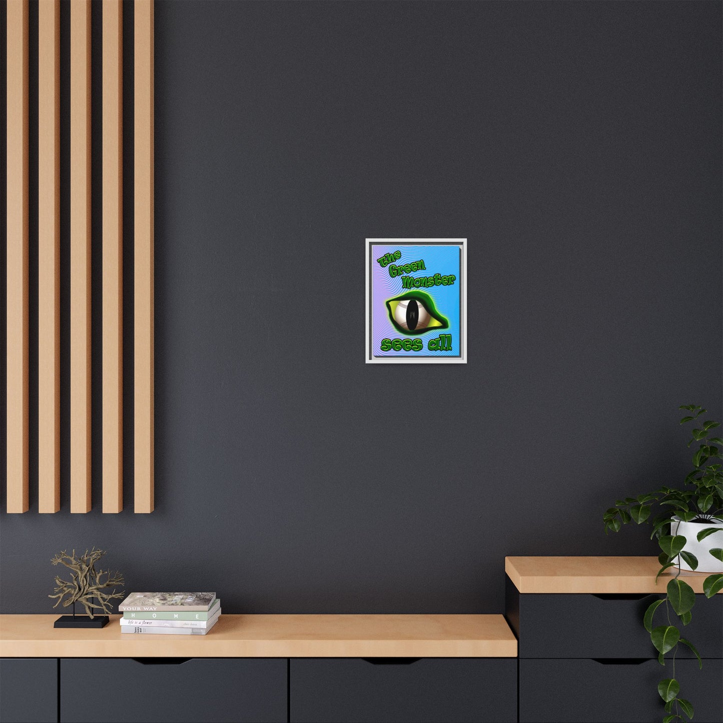 green monster - framed canvas art (light blue-purple wave)