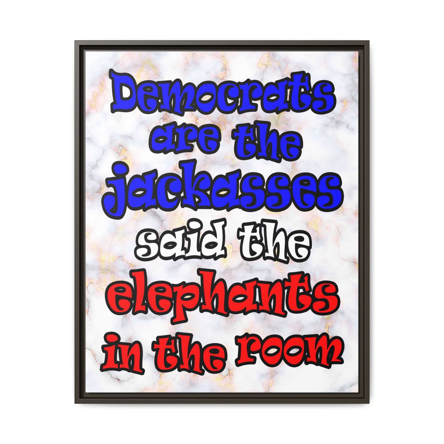 donkeys and elephants - framed canvas art (white marble)