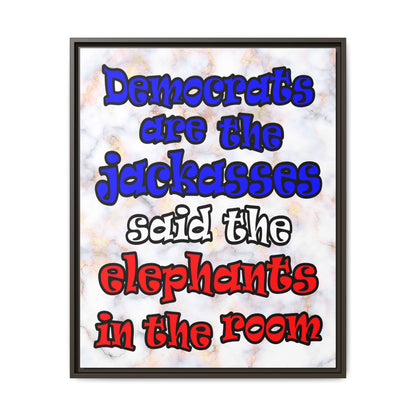 donkeys and elephants - framed canvas art (white marble)