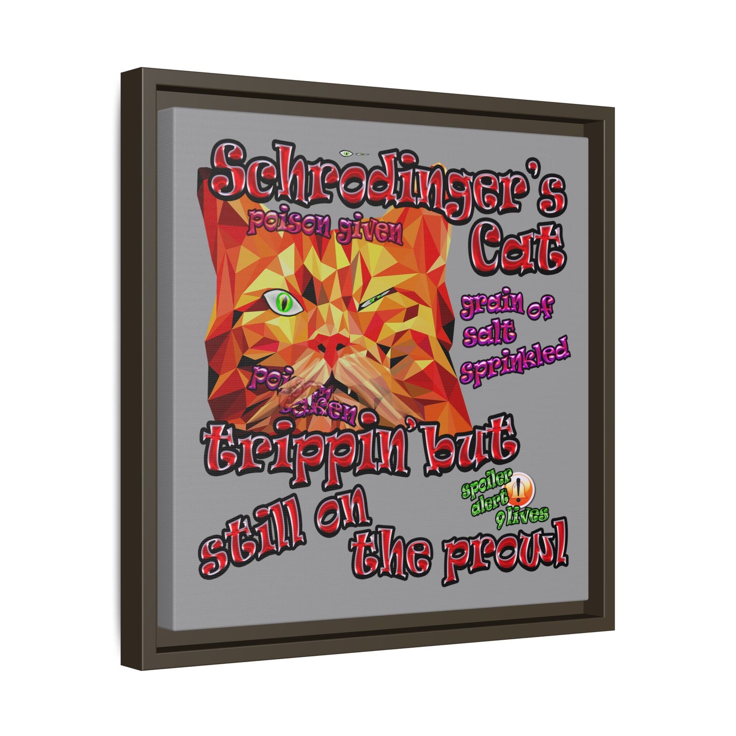 schrodinger's cat - framed canvas art (grey)
