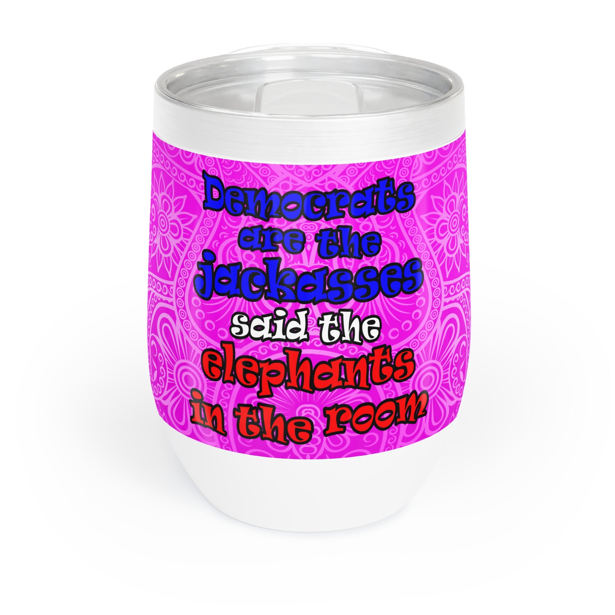 donkeys and elephants - Chill Wine Tumbler (pink swirl)