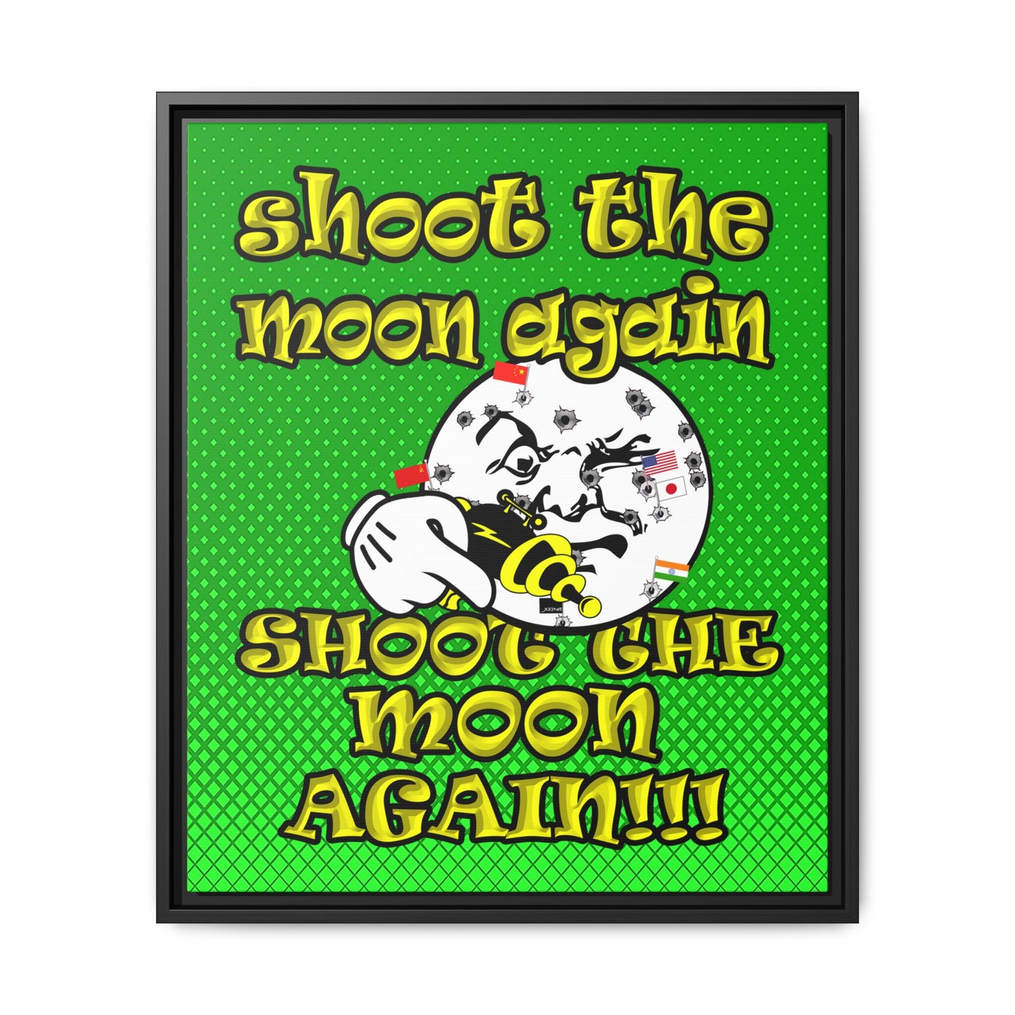 shoot the moon again - framed canvas art (logo green)